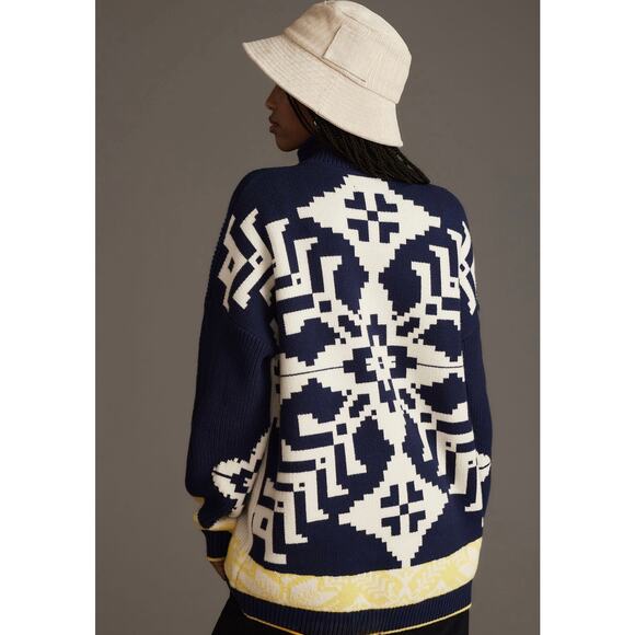 Anthropologie Sweaters - Anthropologie Maeve Blue Striped Aztec Fair Isle Zip Cardigan Sweater XS